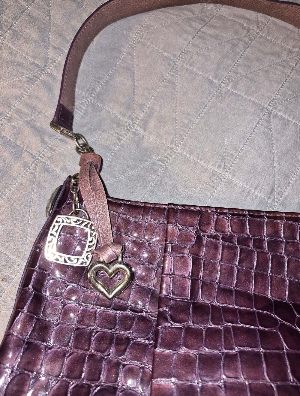 Brighton Plum MocCroc Patent Leather Shoulder Bag Zip Purse